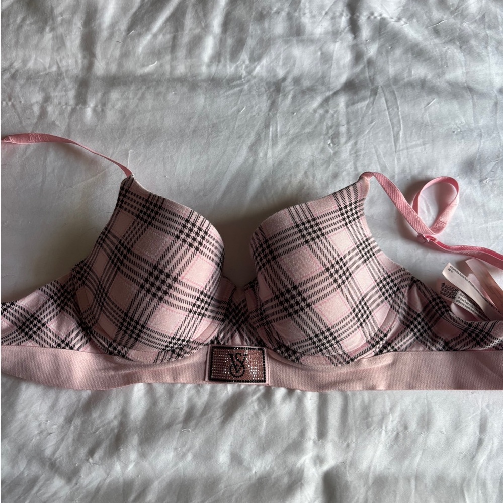 Victoria’s Secret pink plaid bling bra